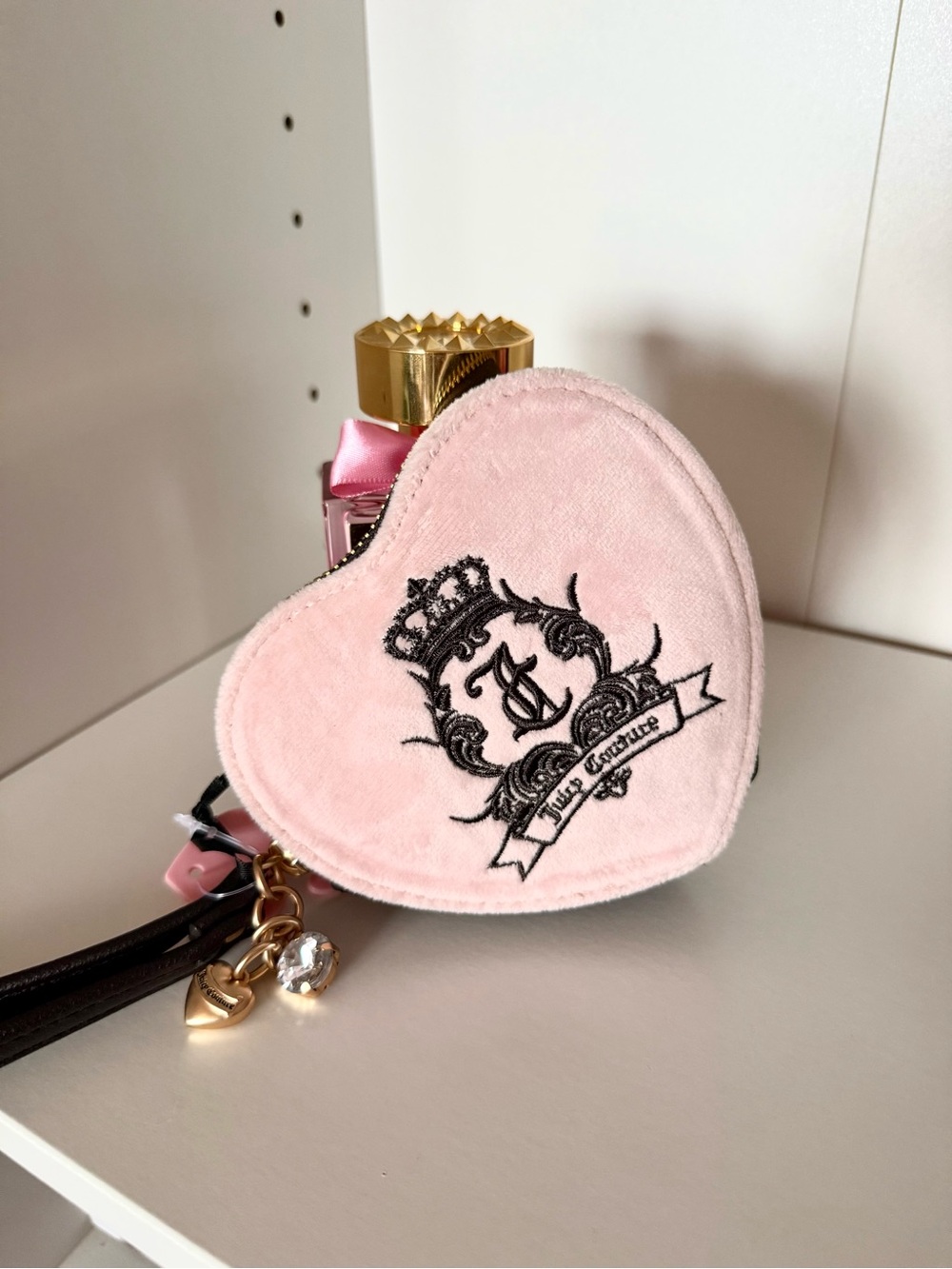 Juicy Couture “Need More Juicy” Heart Shaped Velvet Coin Wallet with Embroidery
